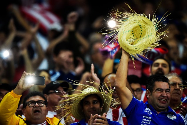 Torcida do Paraguai durante partida válida pela 14ª rodada das Eliminatórias Sul-Americanas, classificatória para a Copa do Mundo FIFA 2018, realizado na Arena Itaquera, zona leste de São Paulo