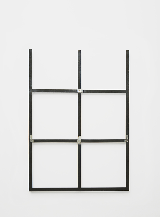 1. Carlos Nogueira, desenho de casa geminada com jardim aberto (drawing of a lean to house with open garden), 2015. Madeira, aço, papel e carvão vegetal. 196 x 130,2 x 7,4 cm 1. Carlos Nogueira, desenho de casa geminada com jardim aberto (drawing of a lean to house with open garden), 2015. Madeira, aço, papel e carvão vegetal. 196 x 130,2 x 7,4 cm