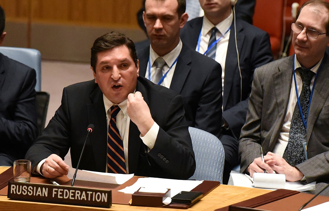 Embaixador russo Vladimir Safronkov, durante Conselho de Segurança da ONU em Nova York