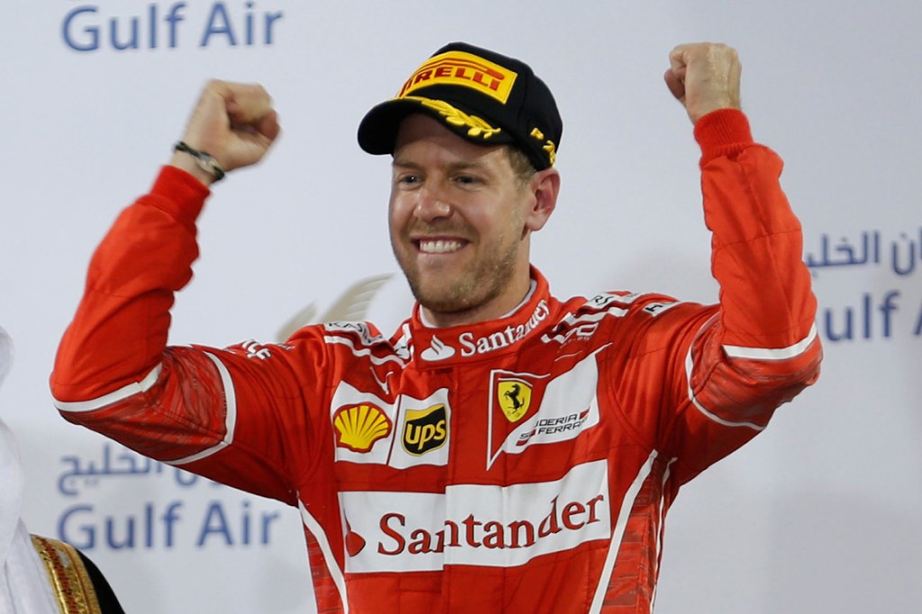Piloto Sebastian Vettel comemora título no Gran Prix de Formula 1 em Sakhir, Barein