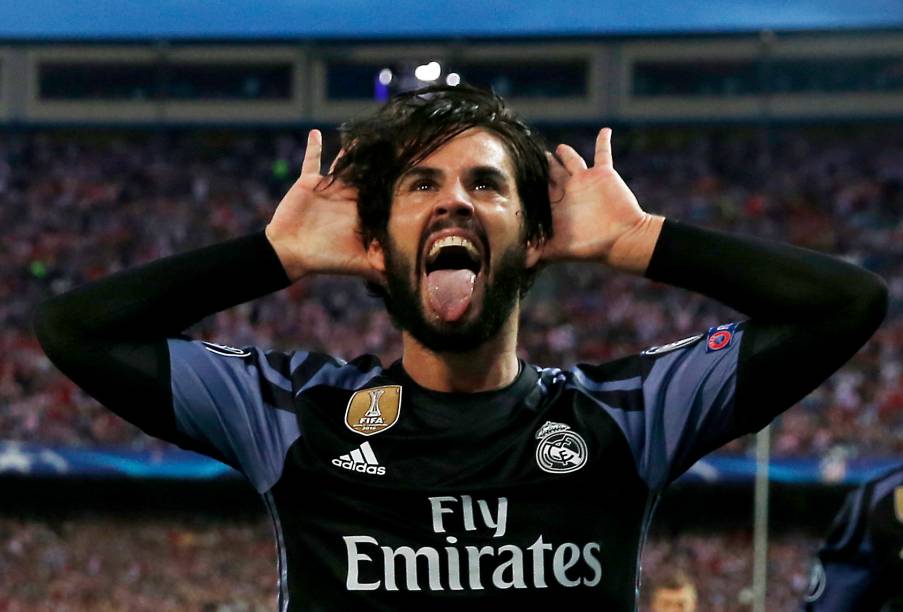 Isco comemora primeiro gol do Real Madrid contra o Atlético de Madrid