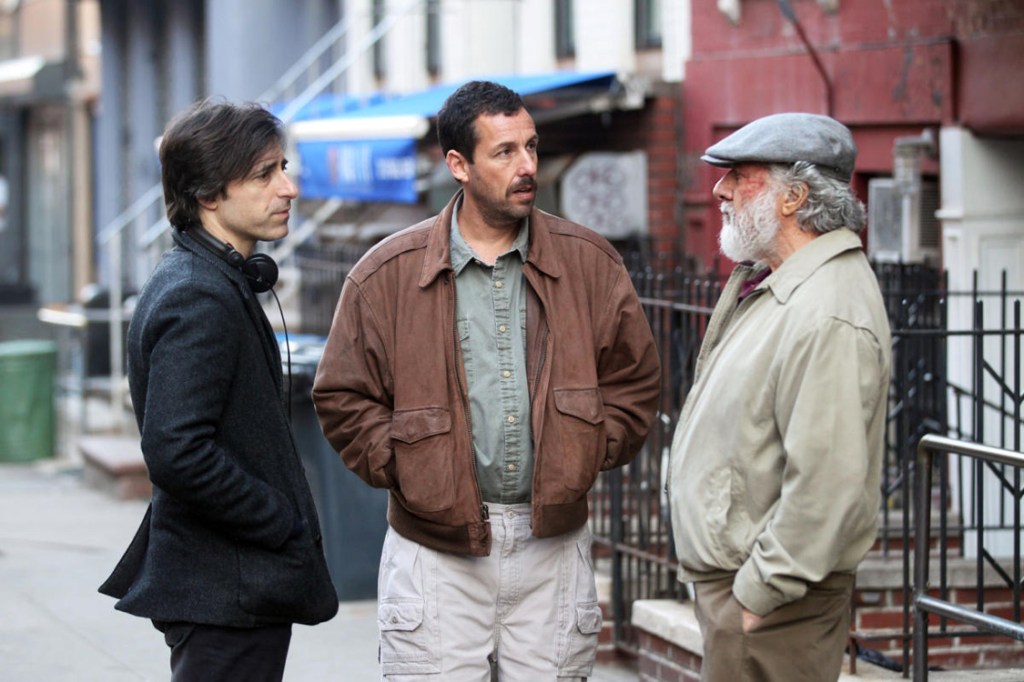 Noah Baumbach, Adam Sandler e Dustin Hoffman no set do filme ‘The Meyerowitz Stories’