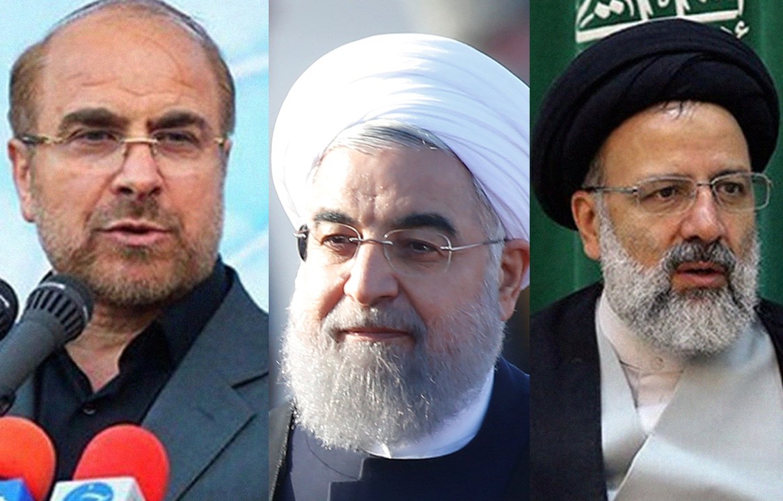 Mohammad Baqer Qalibaf, presidente Hassan Rouhani e Ebrahim Raisi