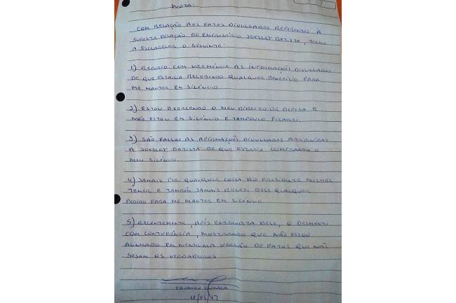 Carta atribuída a Eduardo Cunha por seu advogado
