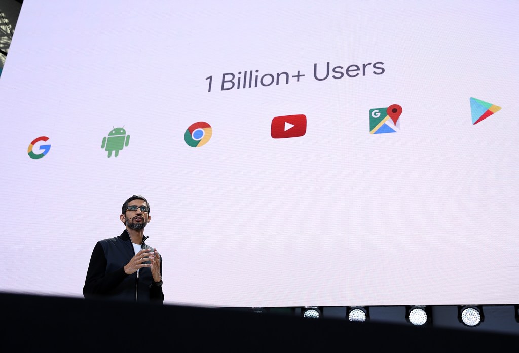 CEO do Google, Sundar Pichai, durante conferência em Mountain View, Califórnia