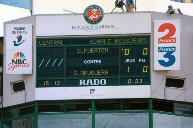 O placar da quadra principal do torneio francês
