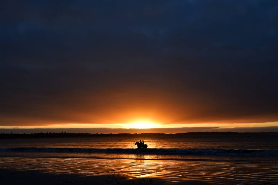 Cavalos na praia Lady Bay, em Warrnabool, Austrália, antes da competição de hipismo Warrnambool Racing Carnival - 03/05/2017