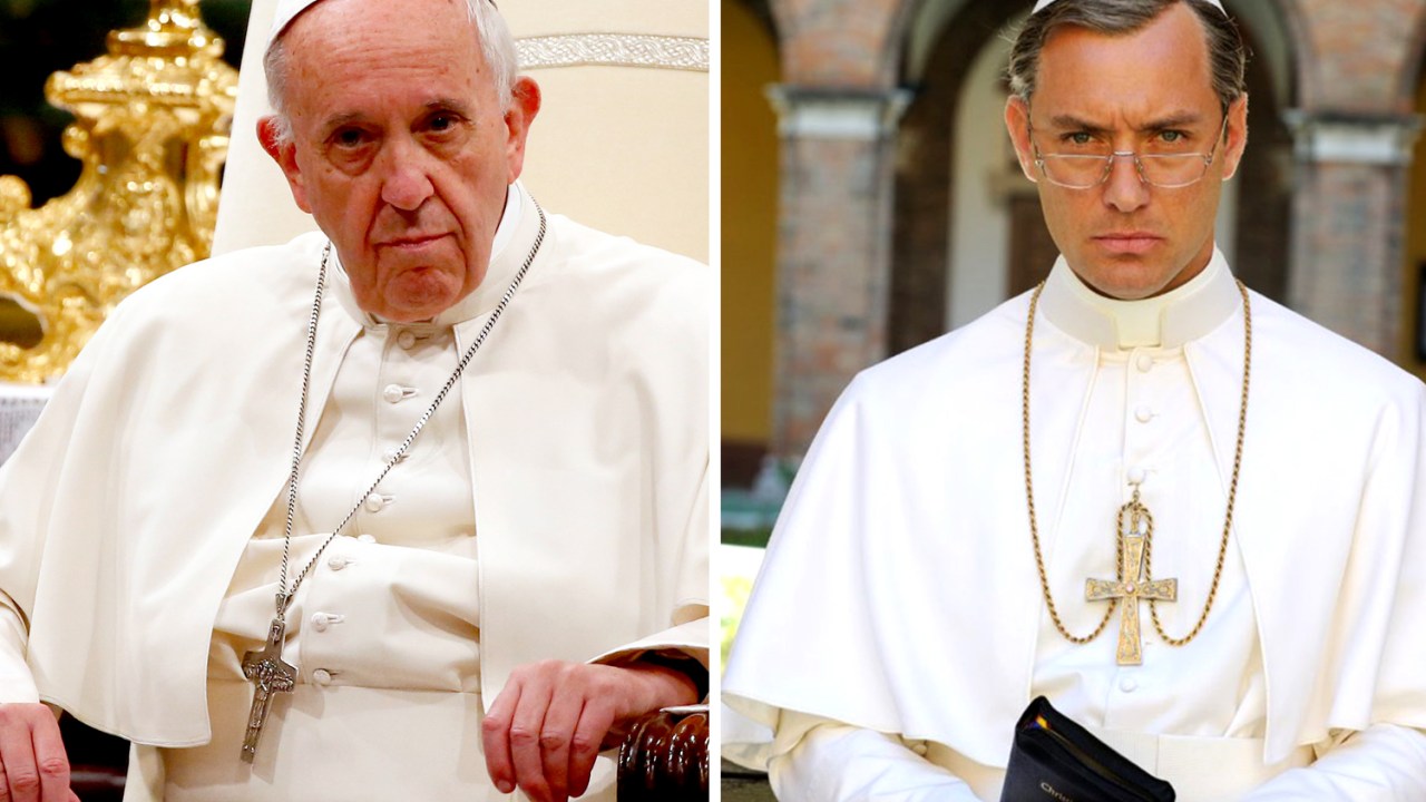 Papa Francisco e o ator Jude Law na série "The Young Pope"