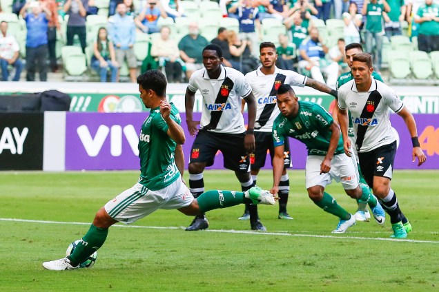Jean marca o gol na partida entre Palmeiras e Vasco, no Allianz Parque na zona oeste de São Paulo, válida pela 1ª rodada do Campeonato Brasileiro 2017 - 14/05/2017