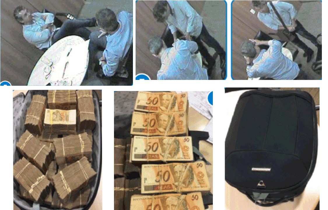 Esquerda em cima: Ricardo Saud e Fred conversam antes da entrega da propina. A mala continha 500 mil reais em espécie.