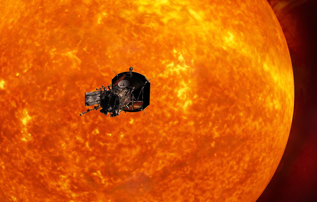 Ilustração do Solar Probe Plus que ficará a 616 milhões de quilômetros do Sol, a maior aproximação já feita.