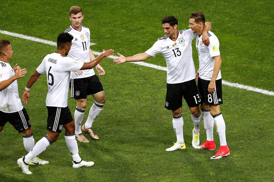 O jogador Leon Goretzka da Alemanha comemora o gol durante a partida contra o México válida pelas semifinais da Copa das Confederações 2017 - 29/06/2017
