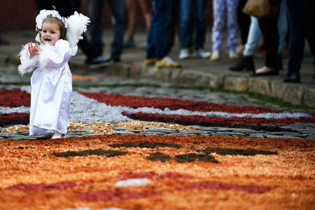 Tapetes de serragem colorem ruas de Ouro Preto na celebração de Corpus Christi - 15/06/2017
