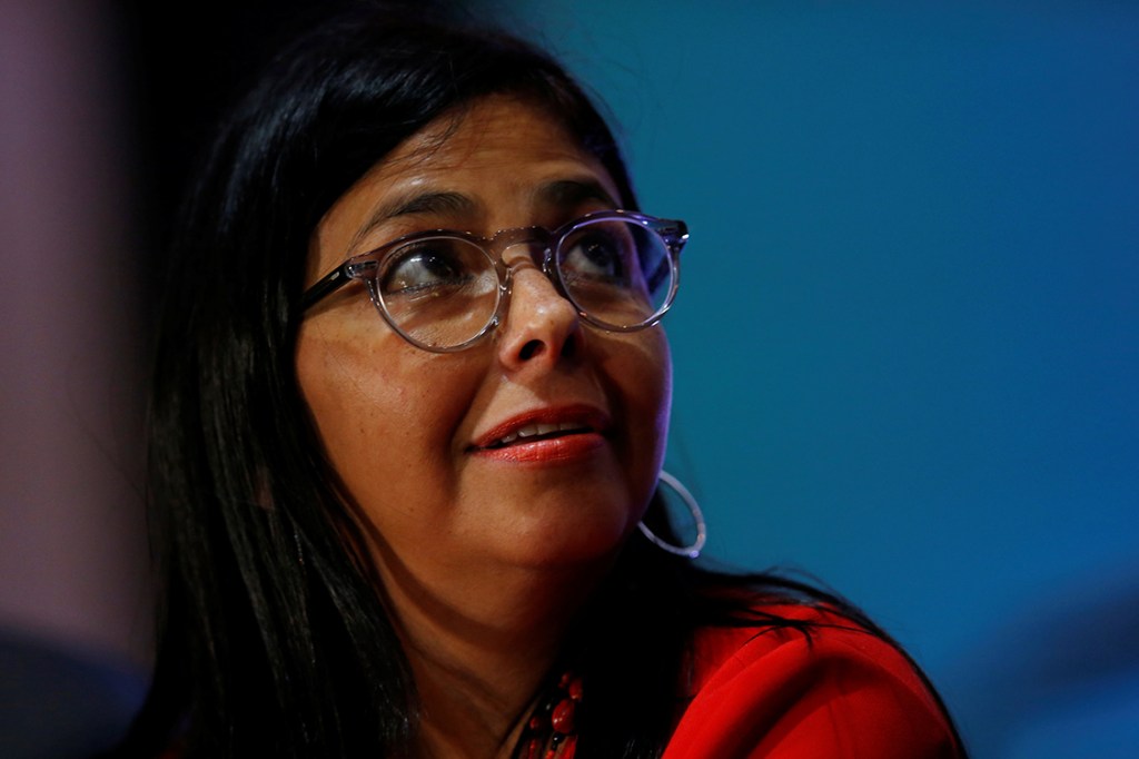 Chanceler da Venezuela, Delcy Rodriguez, durante coletiva de imprensa da OAE, em Cancún, México