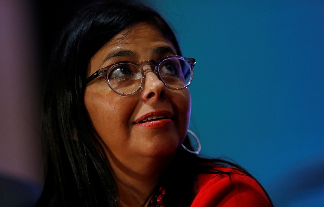 Chanceler da Venezuela, Delcy Rodriguez, durante coletiva de imprensa da OAE, em Cancún, México