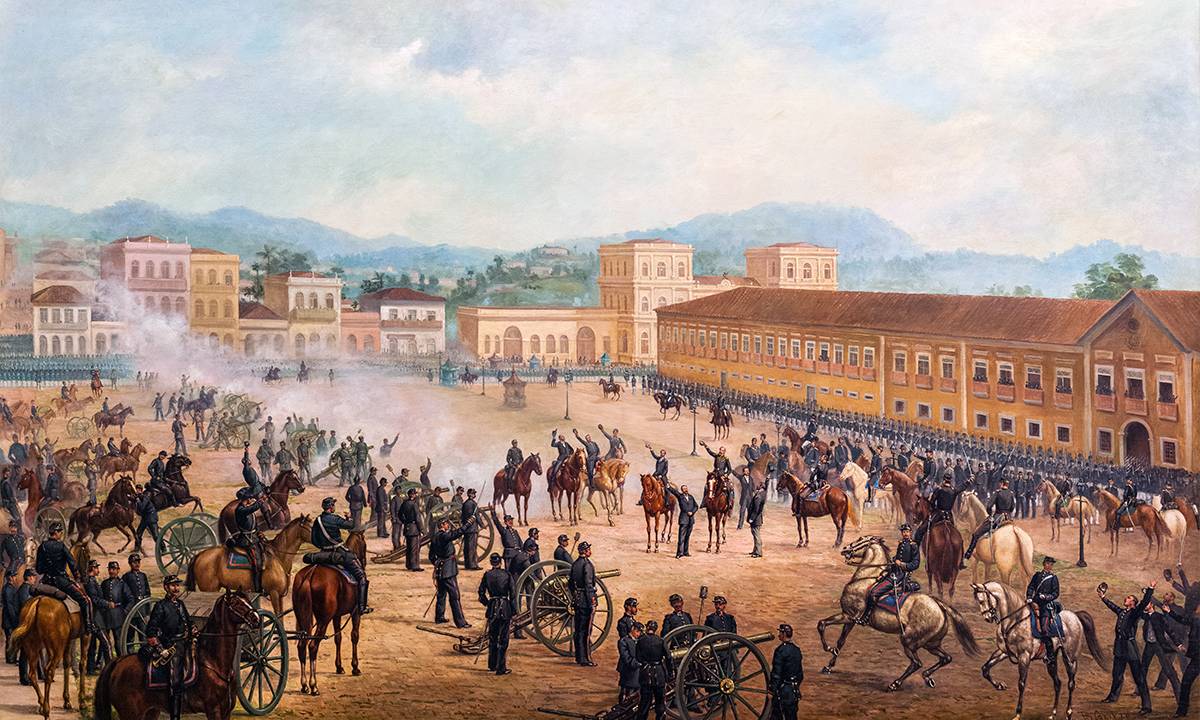 "Proclamação da República" (1893), Benedito Calixto - Tropas comandadas por Deodoro da Fonseca proclamam a República no Campo de Santana, no Rio de Janeiro