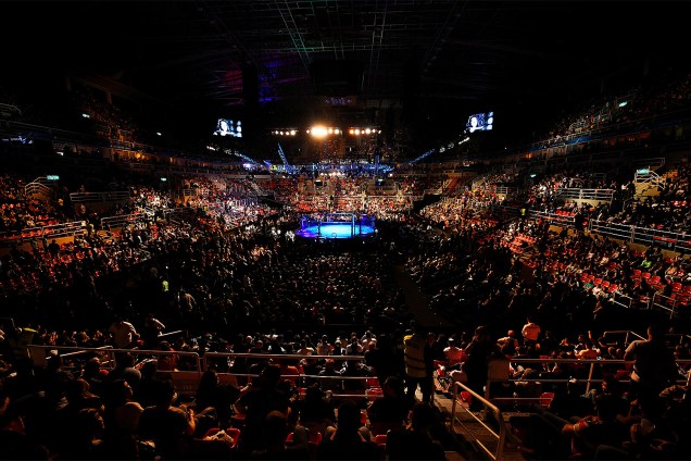 Octógono da Arena da Barra, na zona oeste do Rio de Janeiro, palco da disputa entre Aldo vs. Holloway no UFC 212 Rio - 04/06/2017