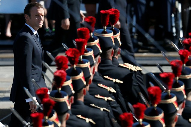 Presidente francês, Emmanuel Macron durante o desfile militar do Dia da Bastilha - 14/07/2017