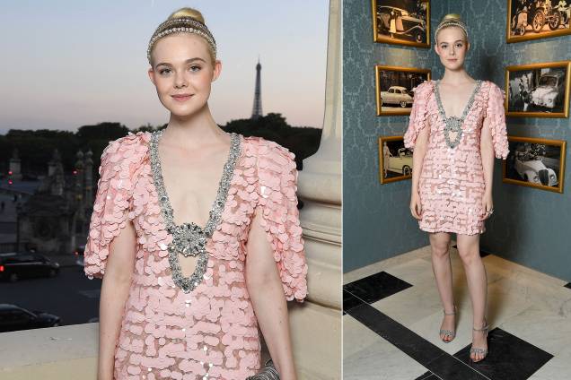 Embaixadora da marca Miu Miu, Elle Fanning atualizou as definições de paetê com um vestido rosa estruturado da marca italiana. Embaixadora da marca Miu Miu, Elle Fanning atualizou as definições de paetê com um vestido rosa estruturado da marca italiana.