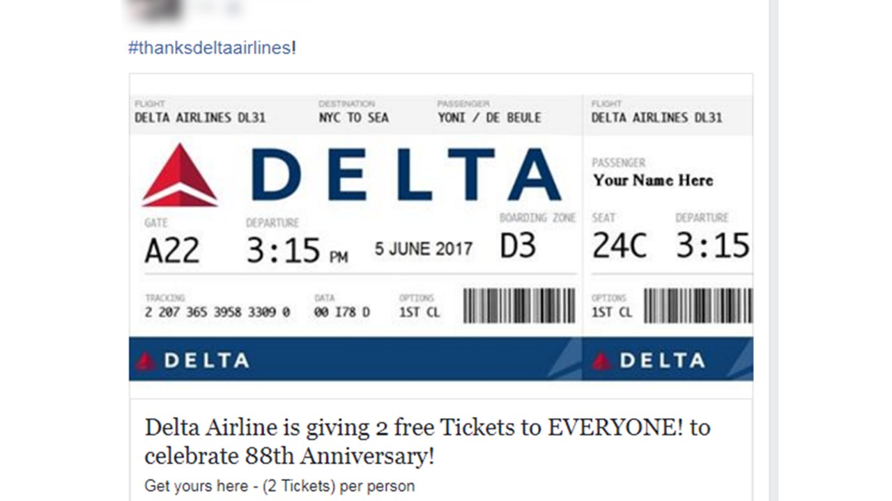 Falsa promoção da Delta Airlines
