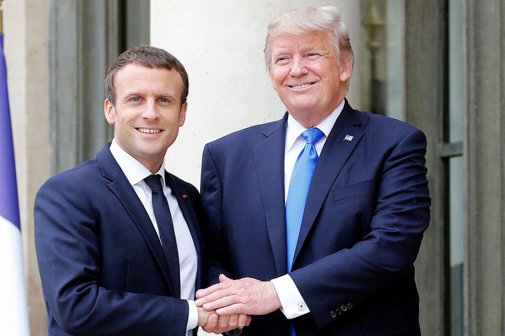 Presidente da França, Emmanuel Macron, e Presidente dos Estados Unidos, Donald Trump, no Palácio Presidencial Elysée, em Paris