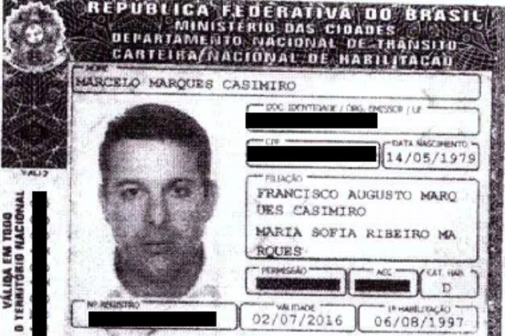 Cópia da carteira de habilitação do taxista Marcelo Marques Casimiro