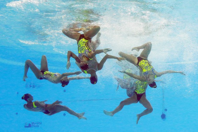 Equipe da Itália durante a competição de natação sincronizada, no Campeonato Mundial de Esportes Aquáticos, em Budapeste, na Hungria - 19/07/2017