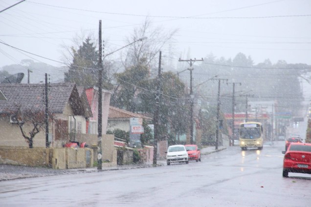 Frio intenso causa geadas e nevasca na cidade de São Joaquim, Santa Catarina