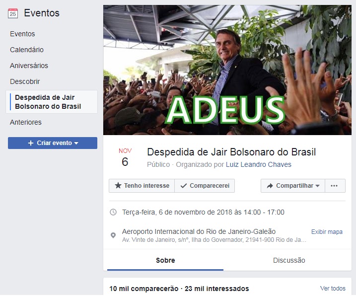 Evento de despedida de Bolsonaro após eleição de 2018