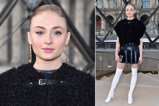 Sophie Turner, a Sansa de 'Game of Thrones', saiu do pretinho básico com a bota over knee branca durante evento promovido pela <span> Louis Vuitton.</span>