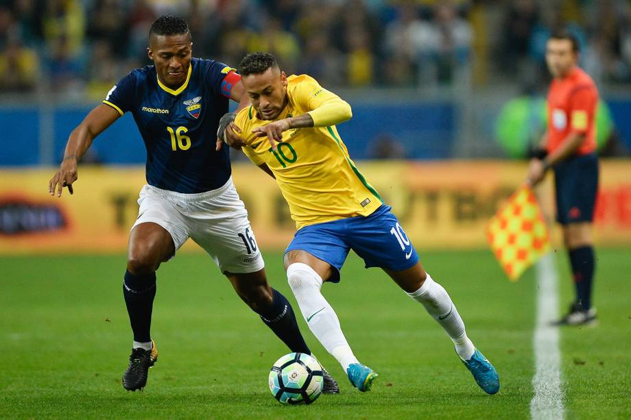 Neymar durante a partida entre Brasil e Equador, na Arena do Grêmio em Porto Alegre