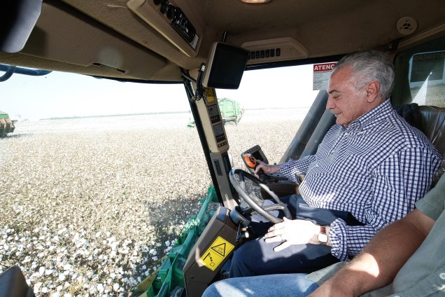 Presidente Michel Temer acompanha trabalhadores durante colheita de algodão em Lucas do Rio Verde (MS) - 11/08/2017