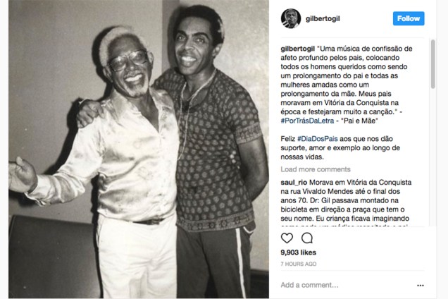 O cantor Gilberto Gil homenageia seu pai