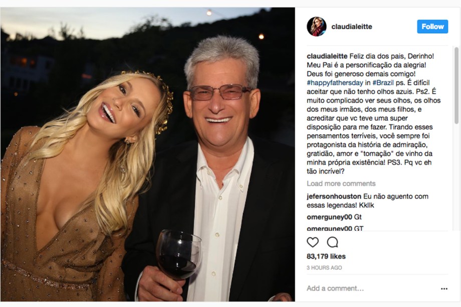 A cantora Claudia Leitte posta foto com seu pai em homenagem ao Dias dos Pais