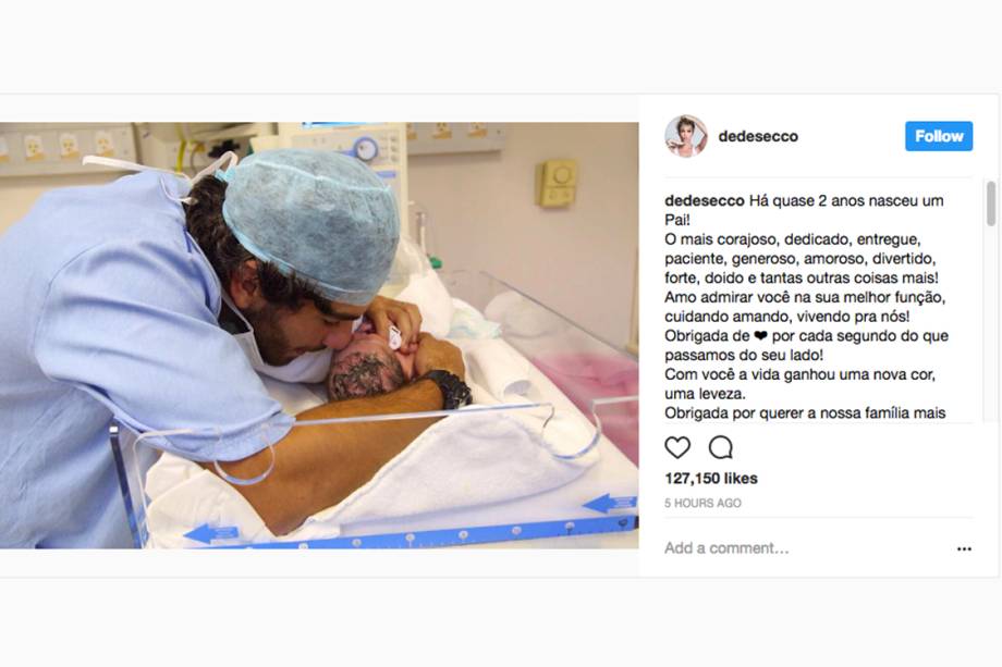 A atriz Deborah Secco homenagia seu marido Hugo Moura, no Dia dos Pais