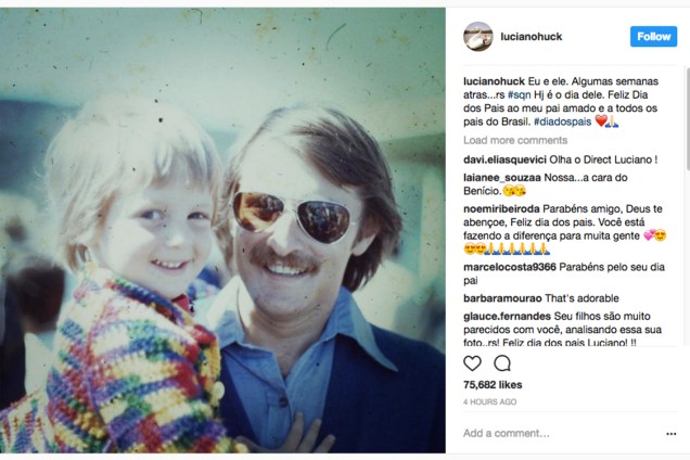 O apresentador Luciano Huck postou foto de seu pai em homenagem ao Dia dos Pais