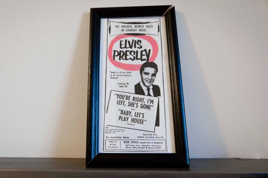 Cartaz no antigo camarim ocupado por Elvis Presley, no Municipal Auditorium de Shreveport