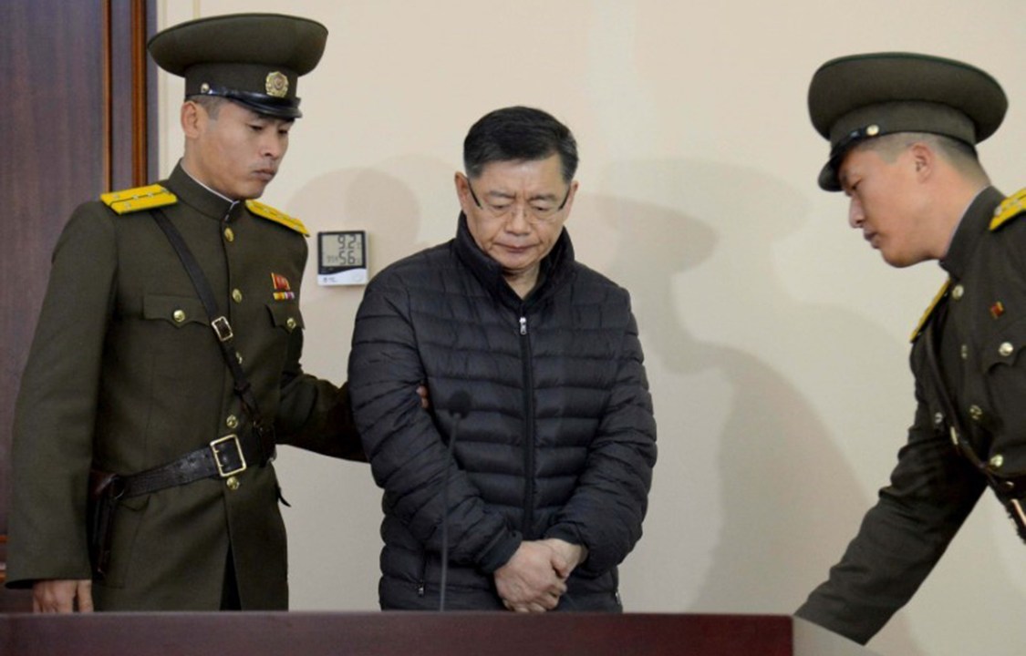 Pastor canadense Hyeon Soo Lim, durante julgamento em corte norte-coreana, em Pyongyang