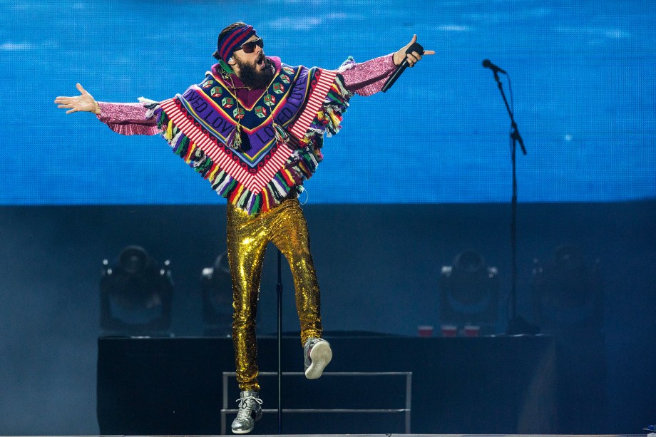 Vocalista Jared Leto, do 30 Seconds to Mars, durante apresentação no Rock in Rio