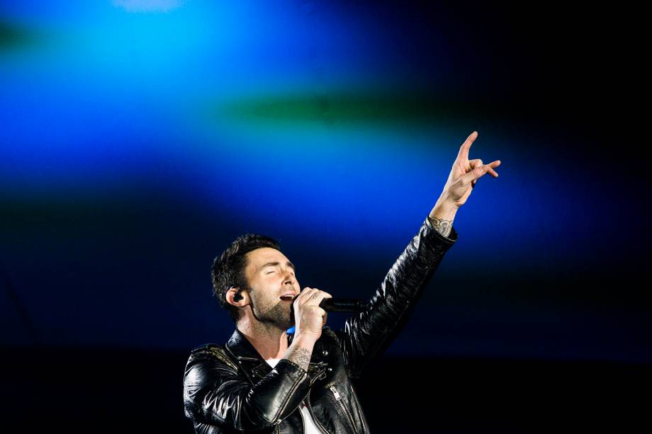 A banda Maroon 5, liderada por Adam Levine no Palco Mundo durante o segundo dia de Rock in Rio - 16/09/2017