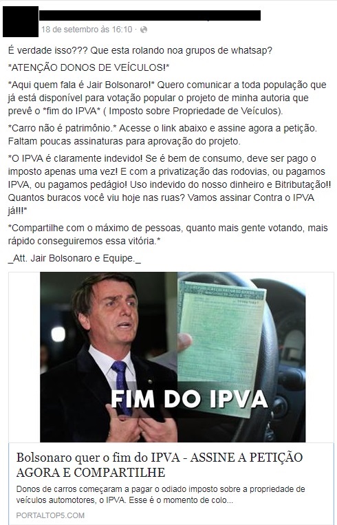 Coluna, A fake news do WhatsApp de Bolsonaro pode