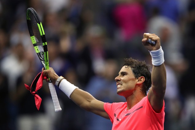 Tenista espanhol, Rafael Nadal, comemora vitória contra o russo Andrey Rubley, válida pelas quartas de final do US Open 2017