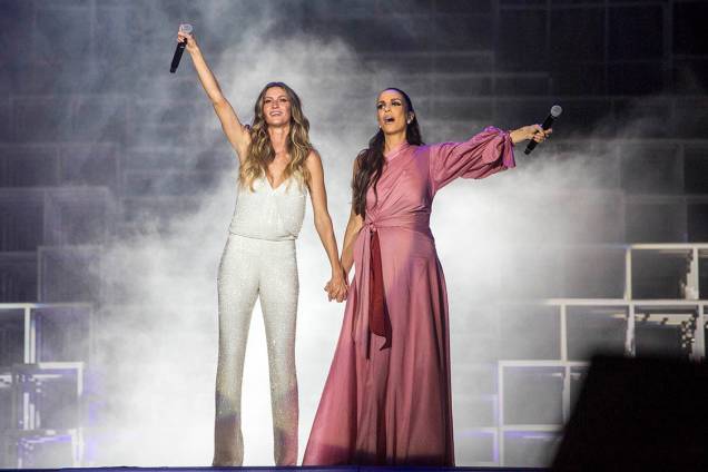 A modelo Gisele Bündchen e a cantora Ivete Sangalo o primeiro dia de Rock in Rio