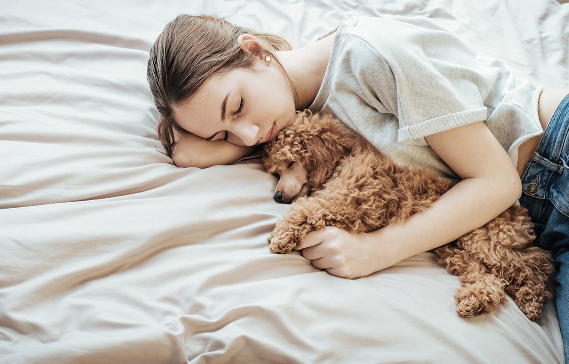 Pessoa dormindo com cachorro