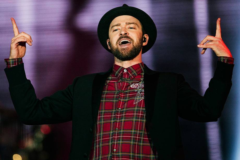 O cantor americano Justin Timberlake, durante show, no palco Mundo, no Rock in Rio, em Jacarepaguá, no Rio de Janeiro (RJ) - 17/09/2017