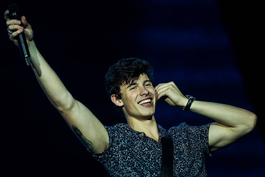 O cantor canadense Shawn Mendes, de 19 anos, no Palco Mundo durante segundo dia de shows do Rock In Rio 2017, no Parque Olímpico, na Barra da Tijuca, zona oeste do Rio de Janeiro (RJ) - 16/09/2019