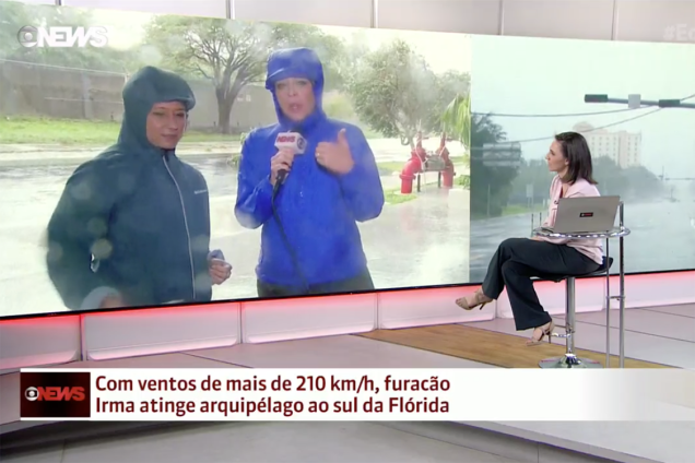 Repórteres da Globo fazer cobertura do furacão Irma, que atinge o sul da Flórida, nos Estados Unidos