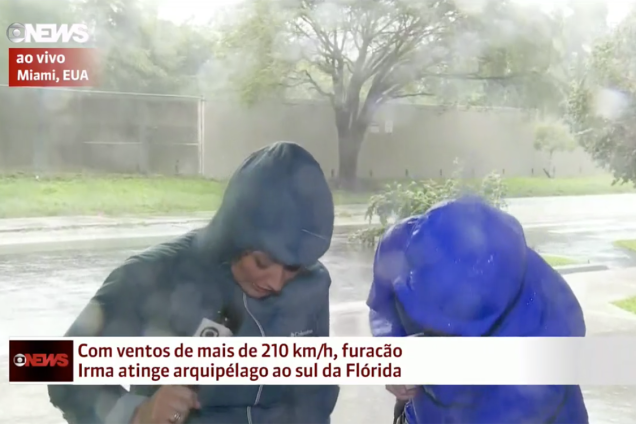 Repórteres da Globo fazer cobertura do furacão Irma, que atinge o sul da Flórida, nos Estados Unidos