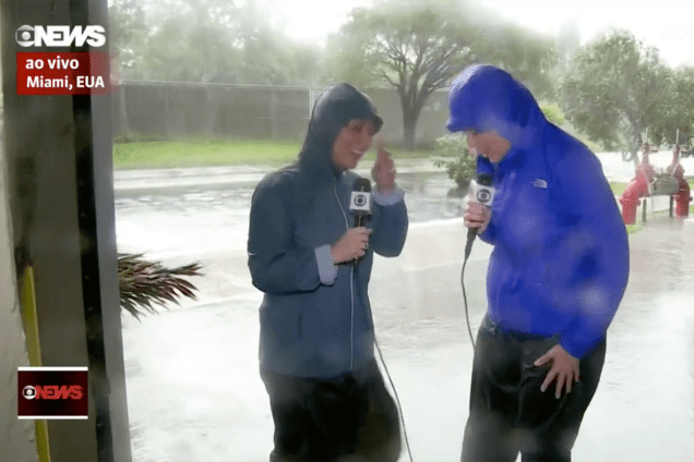 Repórteres da Globo fazer cobertura do furacão Irma, que atinge o sul da Flórida, nos Estados Unidos