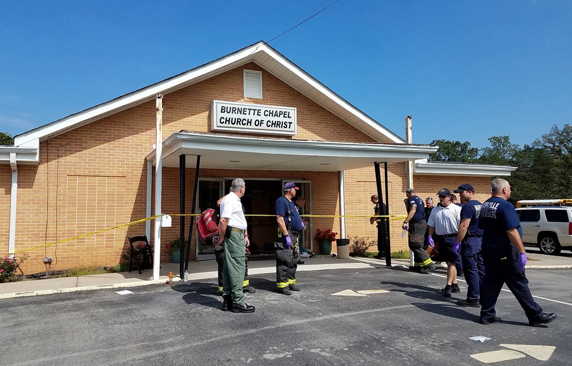 The scene where people were injured when gunfire erupted at the Burnette Chapel Church of Christ, in Nashville, Tennessee, U.S., September 24, 2017. Metro Nashville Police Department/Handout via REUTERS ATTENTION EDITORS - THIS IMAGE WAS PROVIDED BY A THIRD PARTY